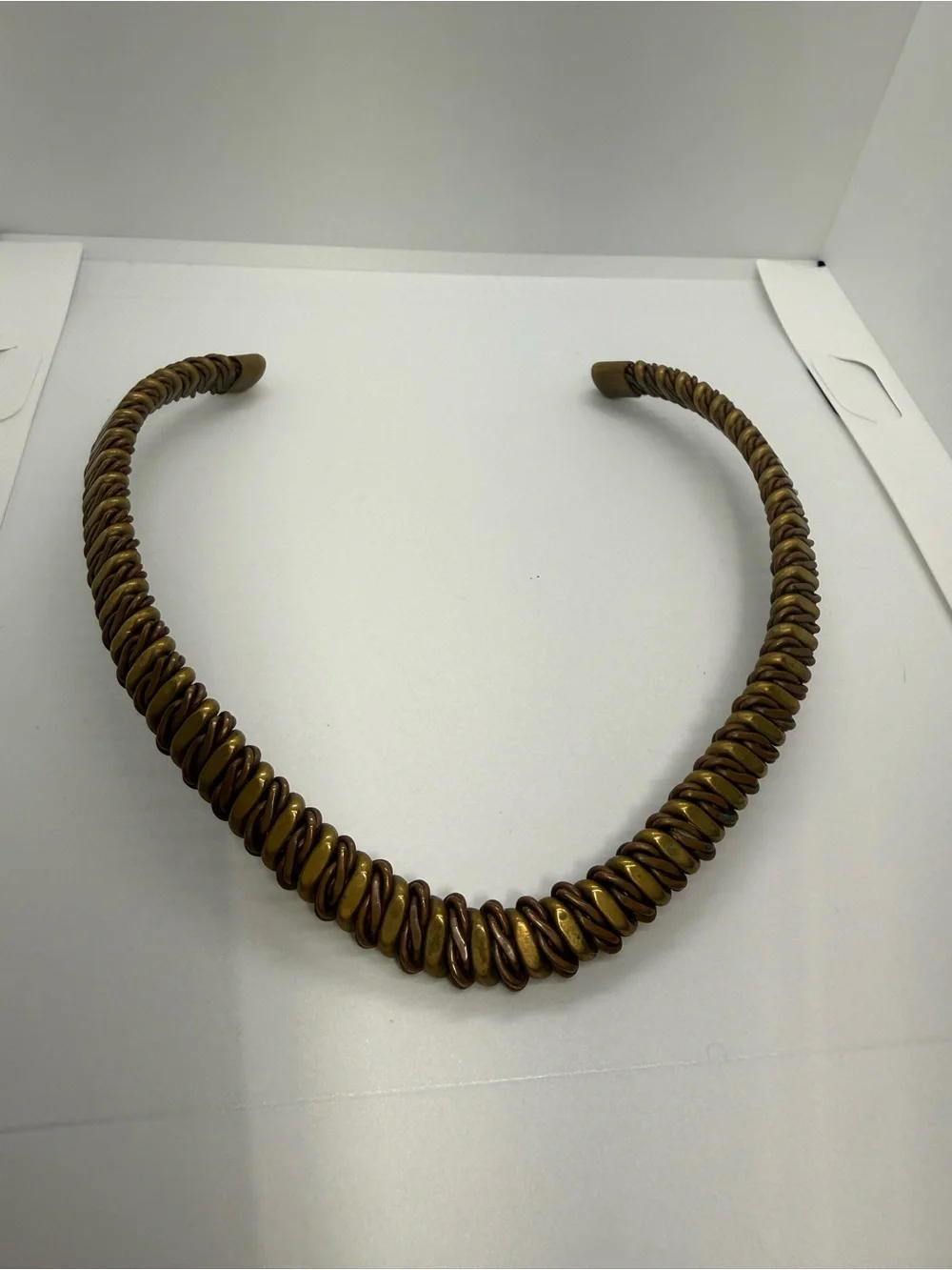 Vintage Heavy Brass Copper Tone Coil Collar Statement Necklace
